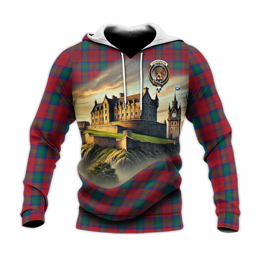 Tartan Vibes Clothing Fotheringham (Fotheringhame) Tartan Family Crest Knitted Hoodie with Scottish Ancient Castle Style