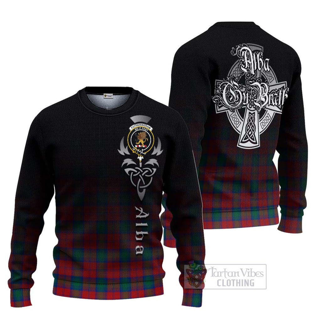 Tartan Vibes Clothing Fotheringham (Fotheringhame) Tartan Knitted Sweater Featuring Alba Gu Brath Family Crest Celtic Inspired