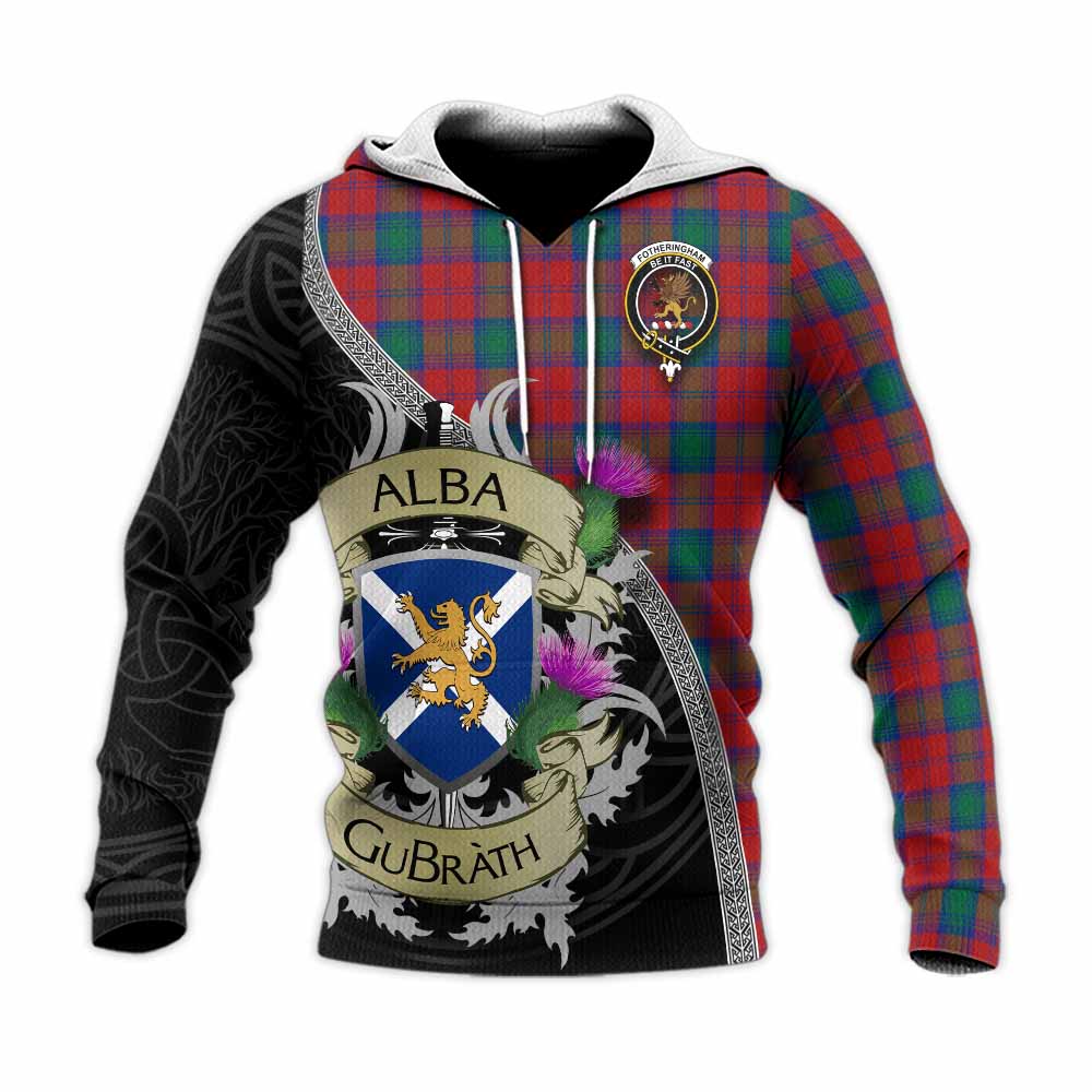 Tartan Vibes Clothing Fotheringham (Fotheringhame) Tartan Family Crest Knitted Hoodie Lion Rampant Royal Thistle Shield Celtic Inspired