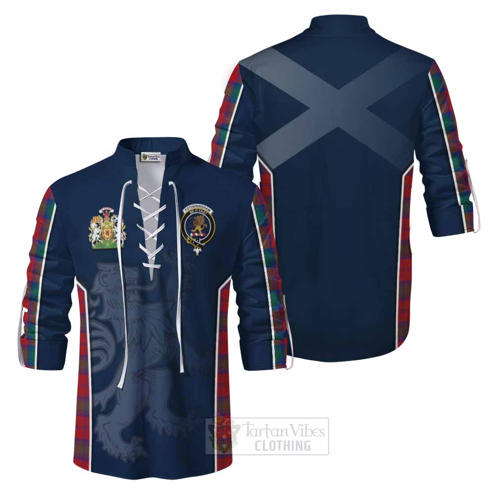Tartan Vibes Clothing Fotheringham (Fotheringhame) Tartan Ghillie Kilt Shirt with Family Crest and Lion Rampant Vibes Sport Style