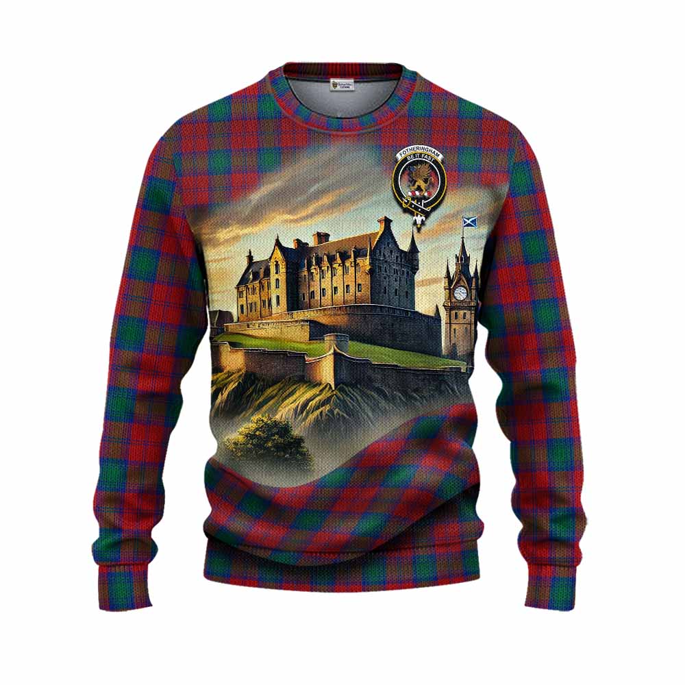 Tartan Vibes Clothing Fotheringham (Fotheringhame) Tartan Family Crest Knitted Sweater with Scottish Ancient Castle Style