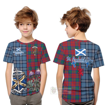 Tartan Vibes Clothing Fotheringham (Fotheringhame) Tartan Kid T-Shirt Happy St. Andrew's Day Half Tartan Style