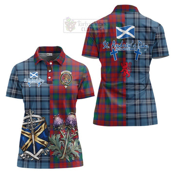 Tartan Vibes Clothing Fotheringham (Fotheringhame) Tartan Women's Polo Shirt Happy St. Andrew's Day Half Tartan Style
