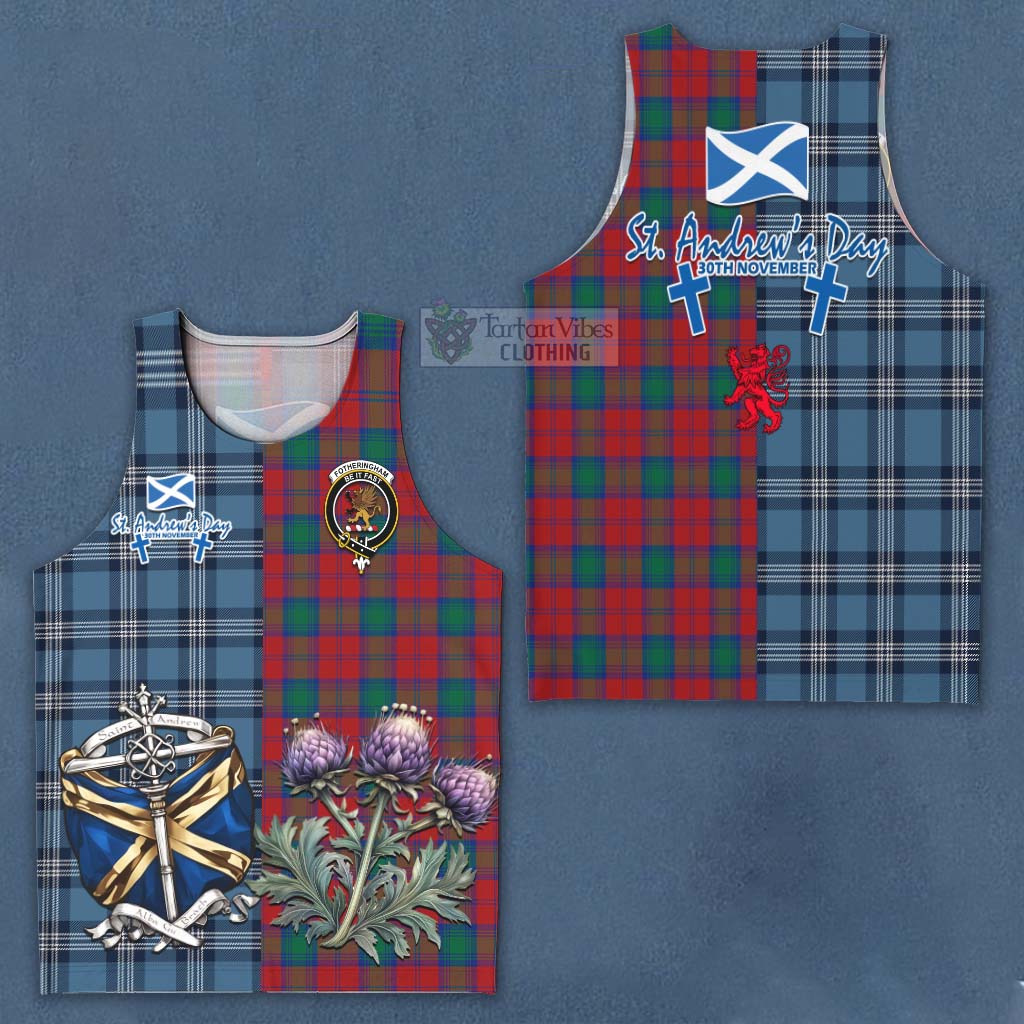 Tartan Vibes Clothing Fotheringham (Fotheringhame) Tartan Men's Tank Top Happy St. Andrew's Day Half Tartan Style