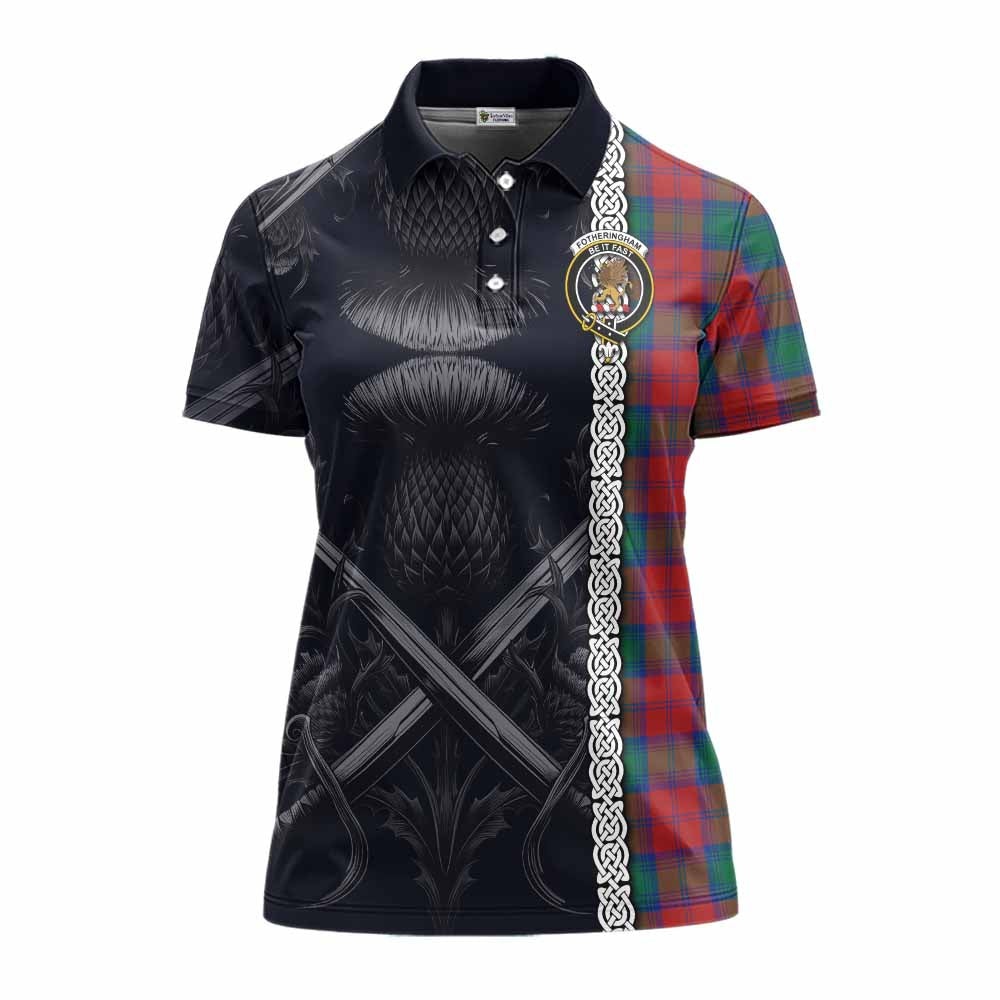 Tartan Vibes Clothing Fotheringham (Fotheringhame) Tartan Women's Polo Shirt with Family Crest Cross Sword Thistle Celtic Vibes
