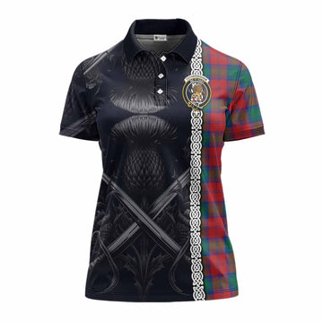 Tartan Vibes Clothing Fotheringham (Fotheringhame) Tartan Women's Polo Shirt with Family Crest Cross Sword Thistle Celtic Vibes