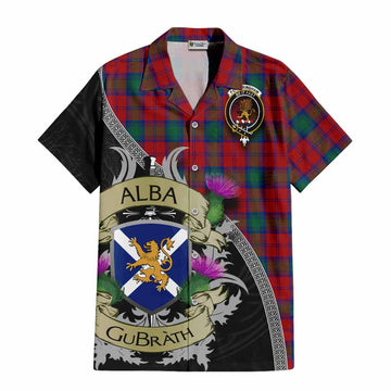 Tartan Vibes Clothing Fotheringham (Fotheringhame) Tartan Family Crest Short Sleeve Button Shirt Lion Rampant Royal Thistle Shield Celtic Inspired