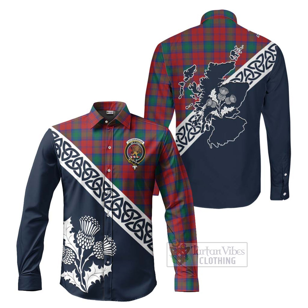 Tartan Vibes Clothing Fotheringham (Fotheringhame) Tartan Long Sleeve Button Shirt Featuring Thistle and Scotland Map
