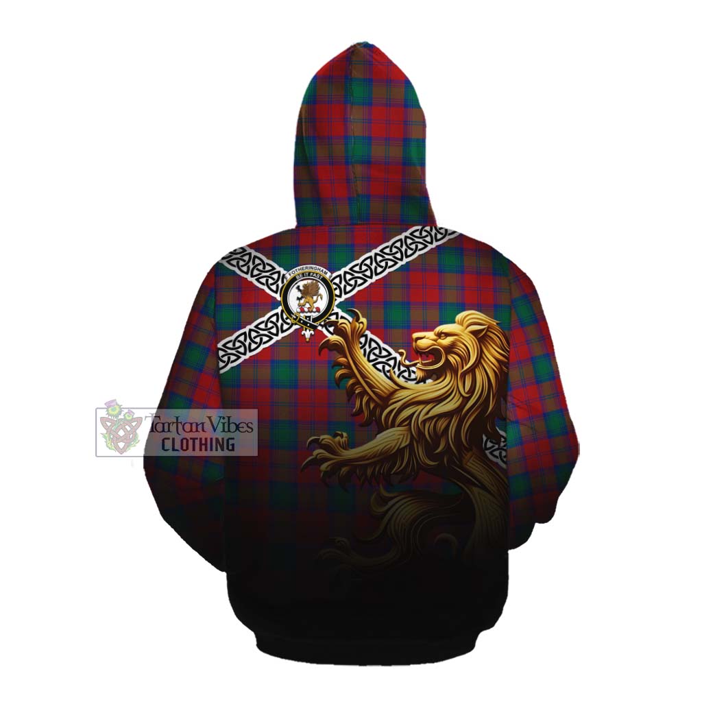Tartan Vibes Clothing Fotheringham (Fotheringhame) Crest Tartan Cotton Hoodie with Golden Lion Emblem Celtic Style
