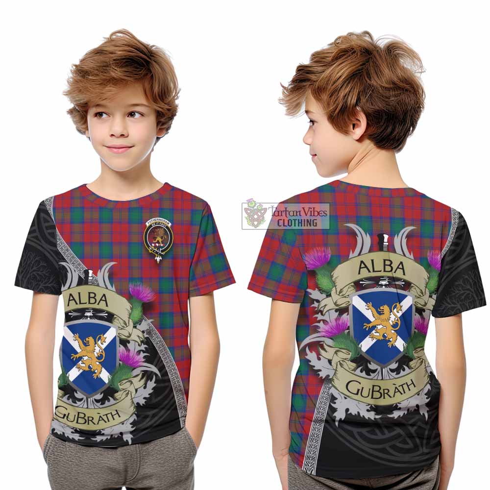 Tartan Vibes Clothing Fotheringham (Fotheringhame) Tartan Family Crest Kid T-Shirt Lion Rampant Royal Thistle Shield Celtic Inspired