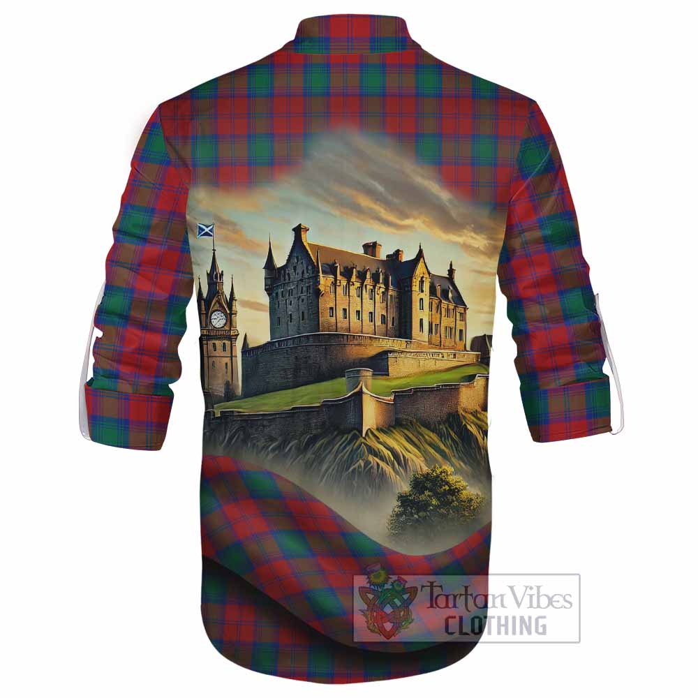Tartan Vibes Clothing Fotheringham (Fotheringhame) Tartan Family Crest Ghillie Kilt Shirt with Scottish Ancient Castle Style