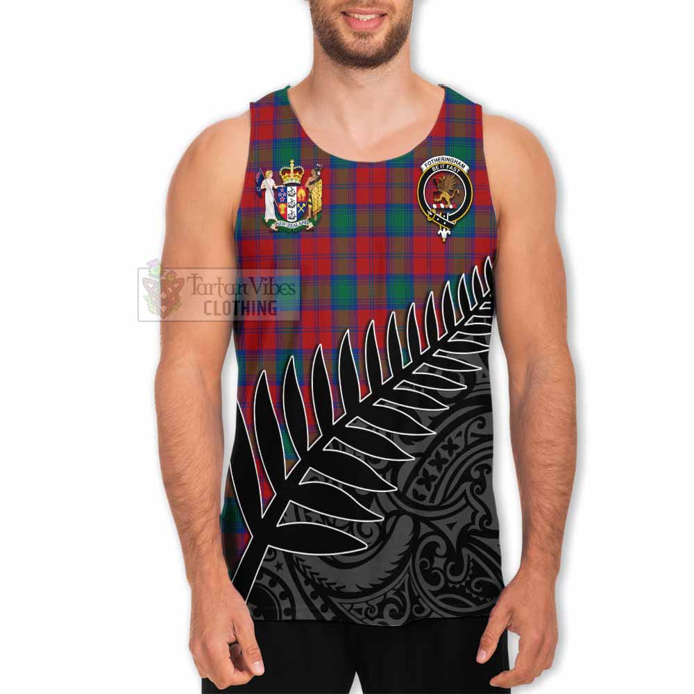 Tartan Vibes Clothing Fotheringham (Fotheringhame) Crest Tartan Men's Tank Top with New Zealand Silver Fern Half Style