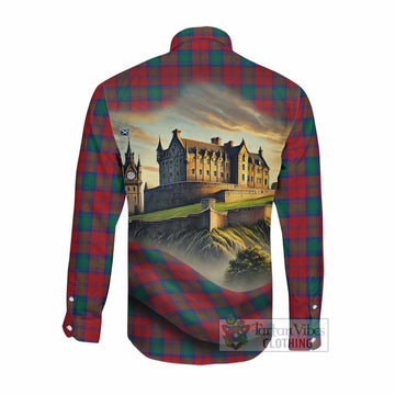 Fotheringham (Fotheringhame) Tartan Family Crest Long Sleeve Button Shirt with Scottish Ancient Castle Style