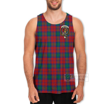Tartan Vibes Clothing Fotheringham (Fotheringhame) Tartan Men's Tank Top with Family Crest and Bearded Skull Holding Bottles of Whiskey