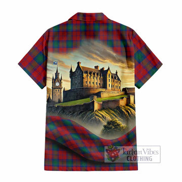Tartan Vibes Clothing Fotheringham (Fotheringhame) Tartan Family Crest Short Sleeve Button Shirt with Scottish Ancient Castle Style