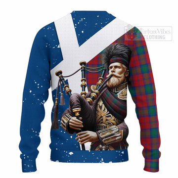 Tartan Vibes Clothing Fotheringham (Fotheringhame) Tartan Knitted Sweater with Family Crest Scottish Bagpiper Vibes