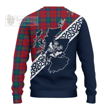 Tartan Vibes Clothing Fotheringham (Fotheringhame) Tartan Knitted Sweater Featuring Thistle and Scotland Map