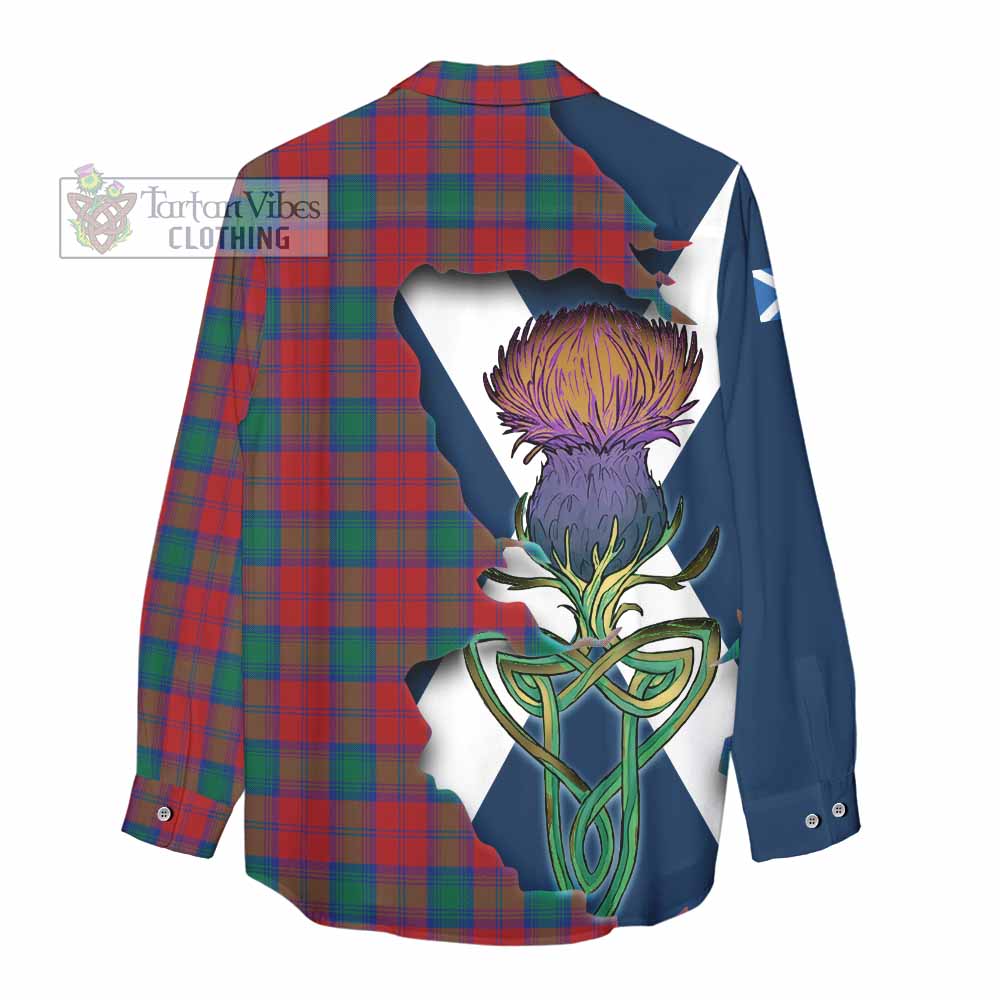 Tartan Vibes Clothing Fotheringham (Fotheringhame) Tartan Family Crest Women's Casual Shirt Scottish Thistle Celtic Inspired