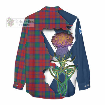 Tartan Vibes Clothing Fotheringham (Fotheringhame) Tartan Family Crest Women's Casual Shirt Scottish Thistle Celtic Inspired