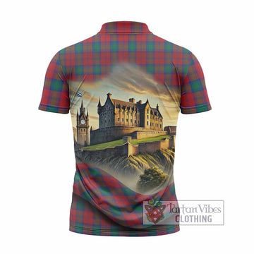 Fotheringham (Fotheringhame) Tartan Family Crest Zipper Polo Shirt with Scottish Ancient Castle Style