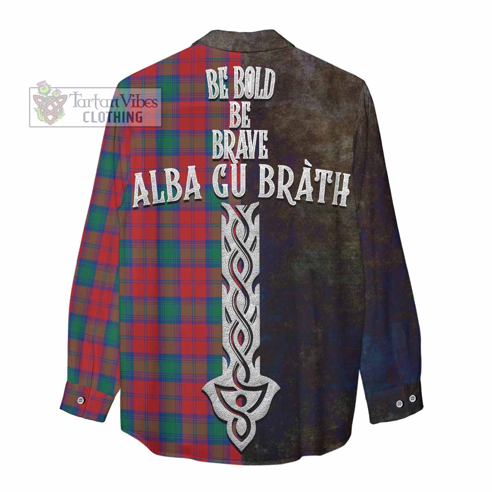 Tartan Vibes Clothing Fotheringham (Fotheringhame) Tartan Family Crest Women's Casual Shirt Alba Gu Brath Be Brave Lion Ancient Style