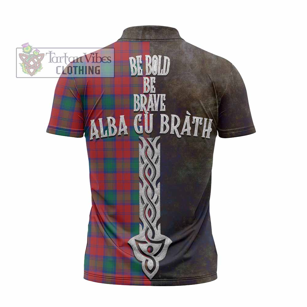Tartan Vibes Clothing Fotheringham (Fotheringhame) Tartan Family Crest Zipper Polo Shirt Alba Gu Brath Be Brave Lion Ancient Style