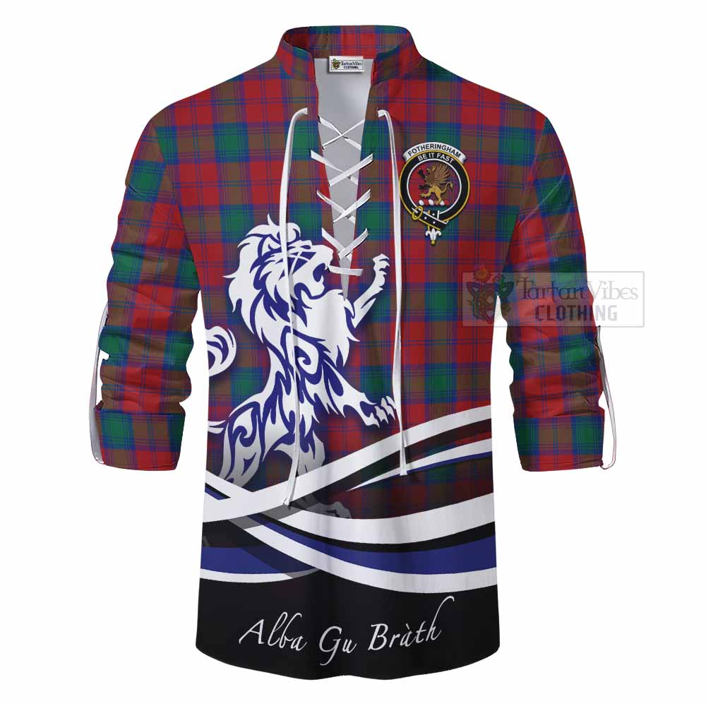 Tartan Vibes Clothing Fotheringham (Fotheringhame) Tartan Ghillie Kilt Shirt with Alba Gu Brath Regal Lion Emblem