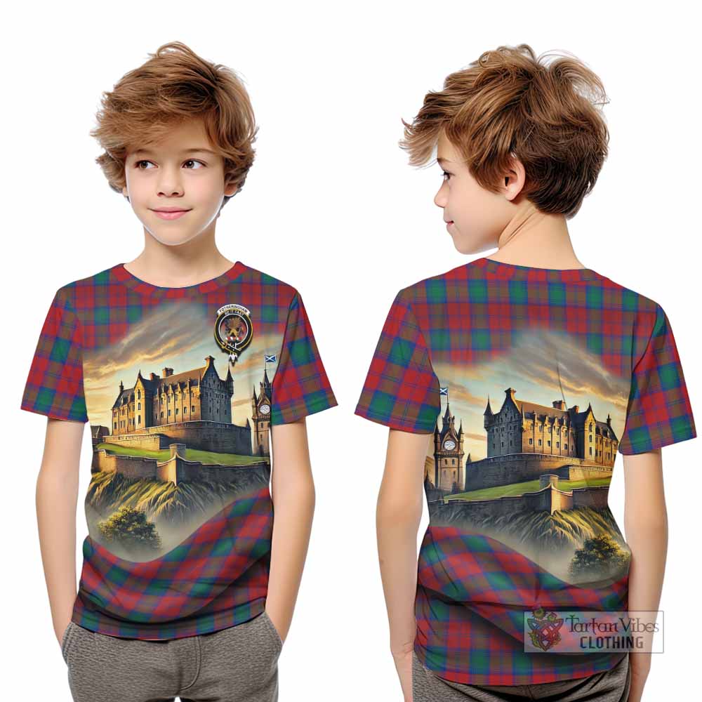 Tartan Vibes Clothing Fotheringham (Fotheringhame) Tartan Family Crest Kid T-Shirt with Scottish Ancient Castle Style