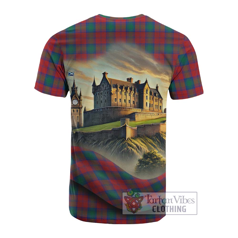 Tartan Vibes Clothing Fotheringham (Fotheringhame) Tartan Family Crest Cotton T-shirt with Scottish Ancient Castle Style