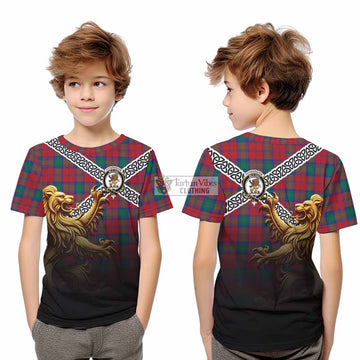 Fotheringham (Fotheringhame) Crest Tartan Kid T-Shirt with Golden Lion Emblem Celtic Style