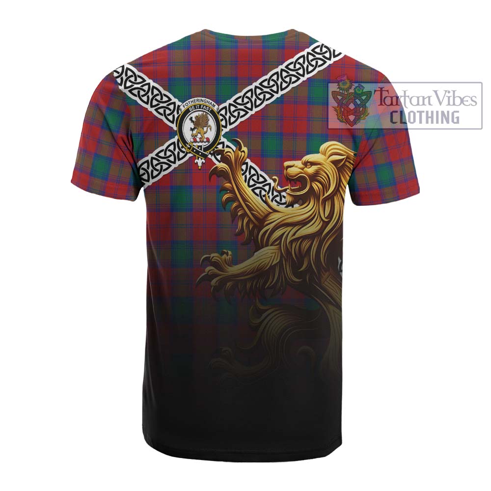 Tartan Vibes Clothing Fotheringham (Fotheringhame) Crest Tartan Cotton T-shirt with Golden Lion Emblem Celtic Style