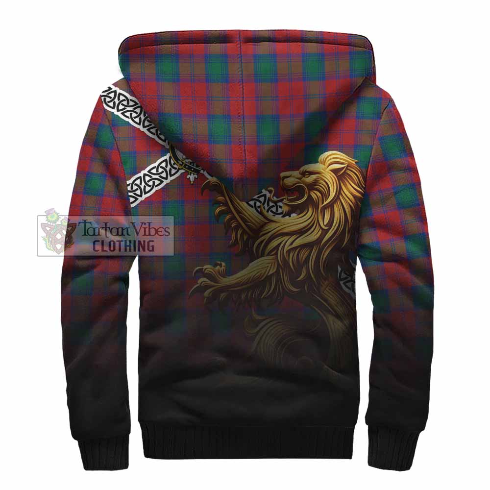Tartan Vibes Clothing Fotheringham (Fotheringhame) Crest Tartan Sherpa Hoodie with Golden Lion Emblem Celtic Style