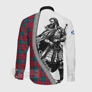 Fotheringham (Fotheringhame) Tartan Clan Crest Long Sleeve Button Shirt with Highlander Warrior Celtic Style