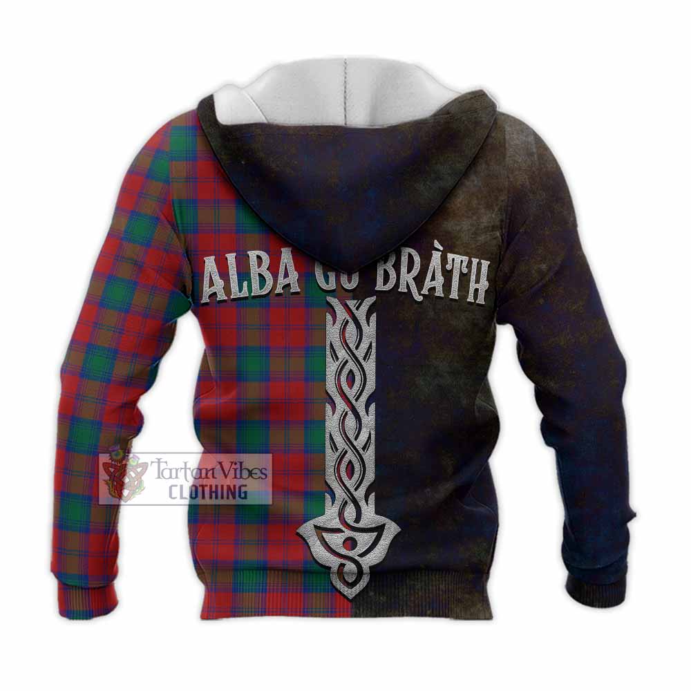 Tartan Vibes Clothing Fotheringham (Fotheringhame) Tartan Family Crest Knitted Hoodie Alba Gu Brath Be Brave Lion Ancient Style