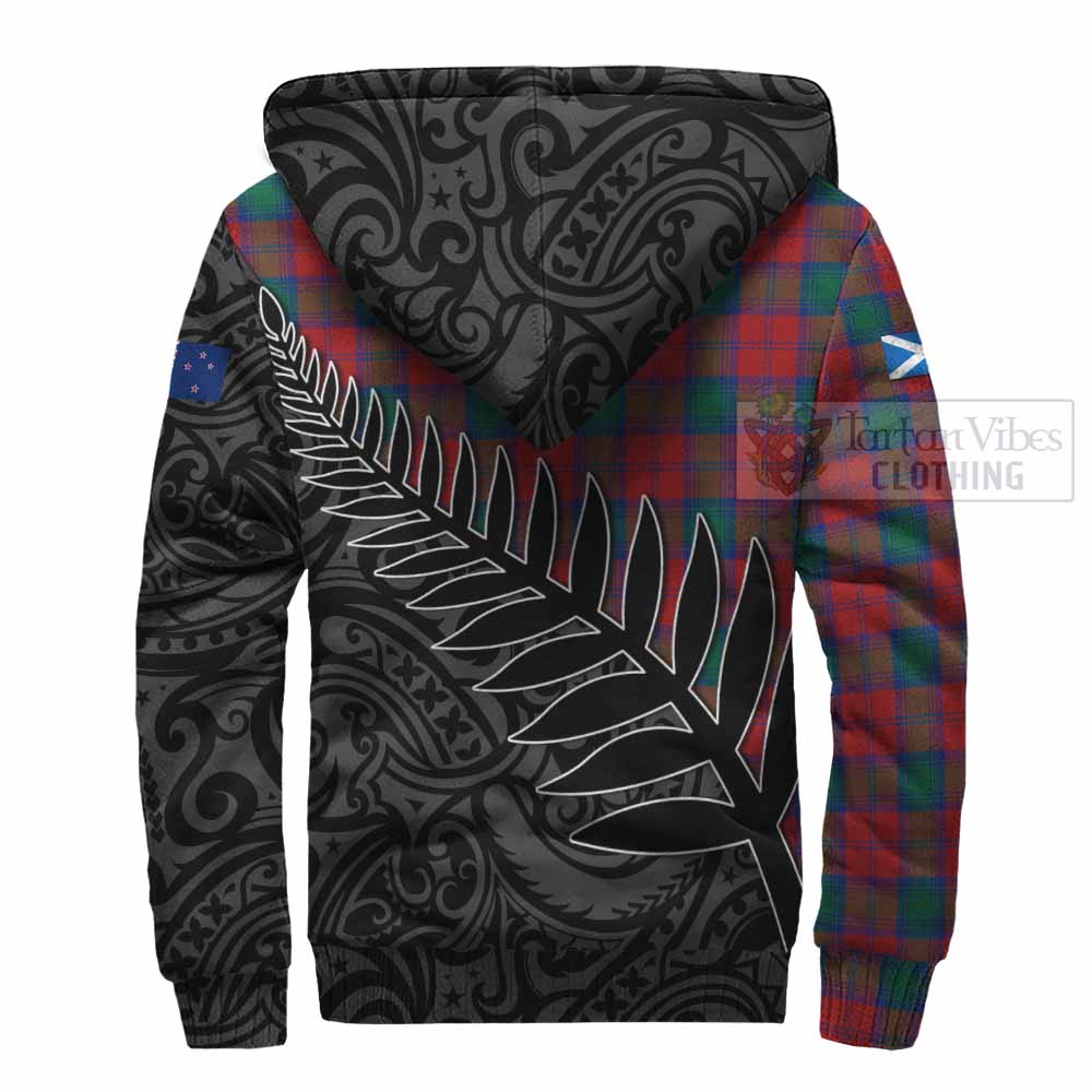 Tartan Vibes Clothing Fotheringham (Fotheringhame) Crest Tartan Sherpa Hoodie with New Zealand Silver Fern Half Style