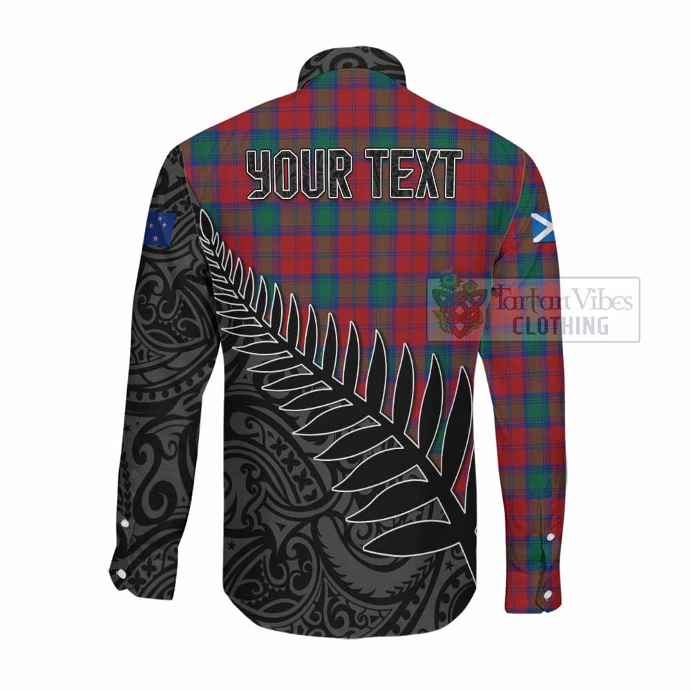 Tartan Vibes Clothing Fotheringham (Fotheringhame) Crest Tartan Long Sleeve Button Shirt with New Zealand Silver Fern Half Style