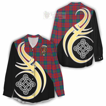 Tartan Vibes Clothing Fotheringham (Fotheringhame) Tartan Women's Casual Shirt with Family Crest and Celtic Symbol Style