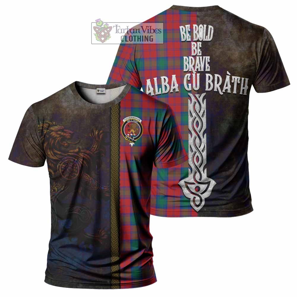 Tartan Vibes Clothing Fotheringham (Fotheringhame) Tartan Family Crest T-Shirt Alba Gu Brath Be Brave Lion Ancient Style