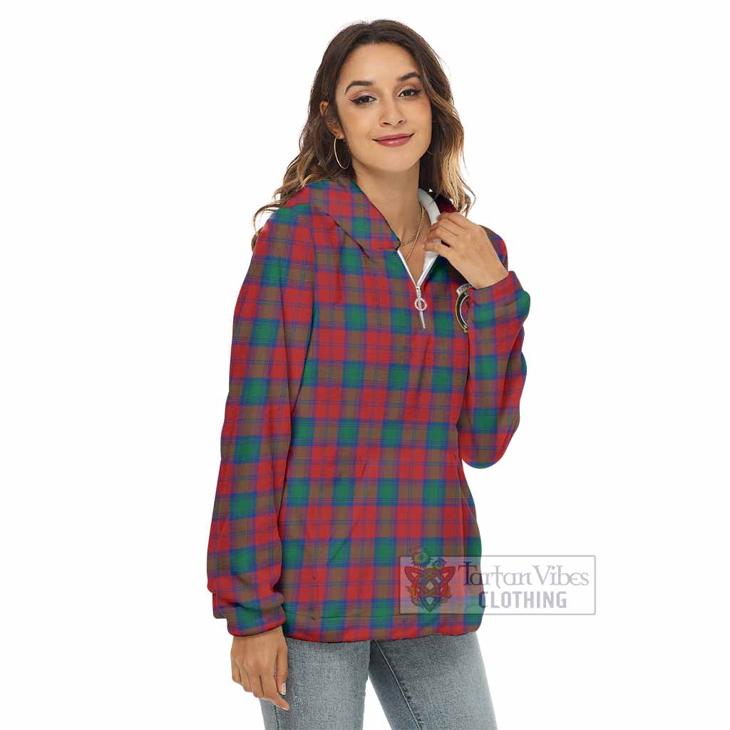 Tartan Vibes Clothing Fotheringham (Fotheringhame) Tartan Crest Women's Borg  Half Zip Fleece Hoodie