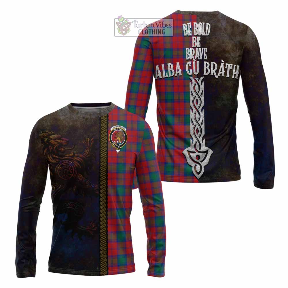 Tartan Vibes Clothing Fotheringham (Fotheringhame) Tartan Family Crest Long Sleeve T-Shirt Alba Gu Brath Be Brave Lion Ancient Style