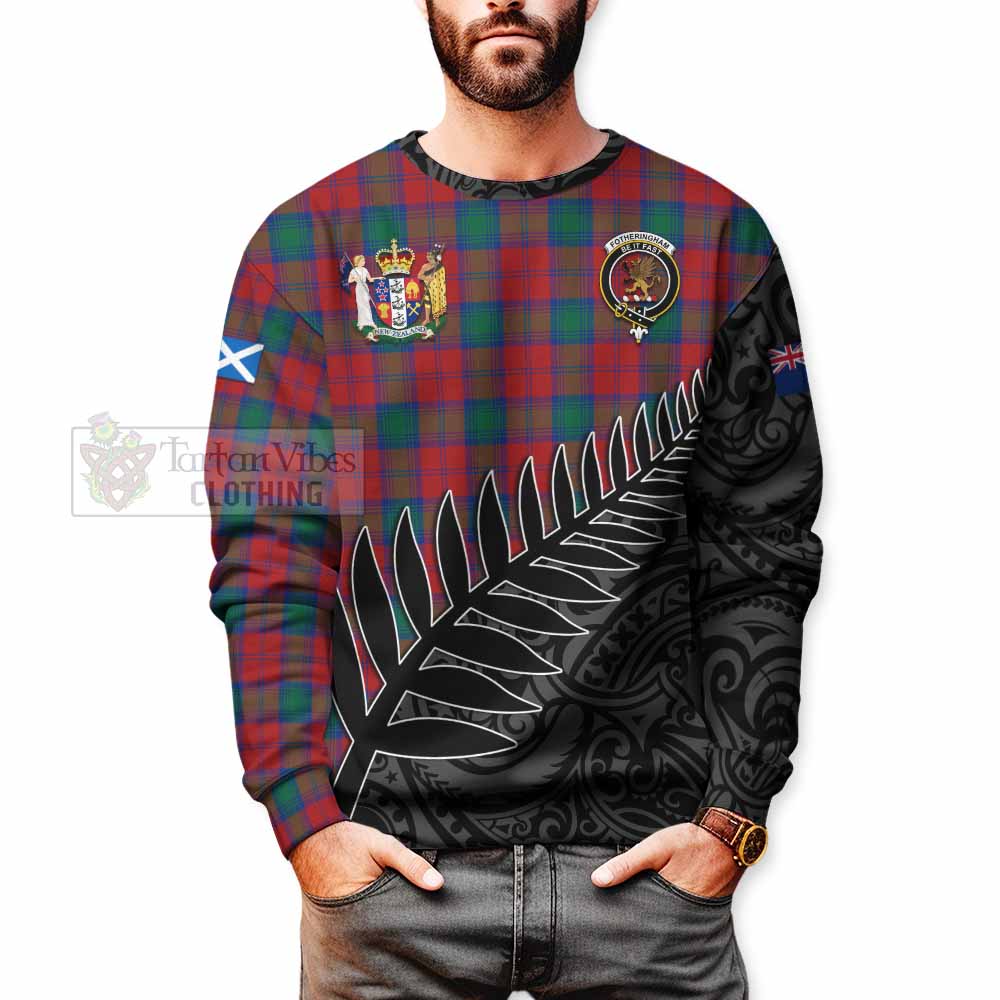 Tartan Vibes Clothing Fotheringham (Fotheringhame) Crest Tartan Sweatshirt with New Zealand Silver Fern Half Style