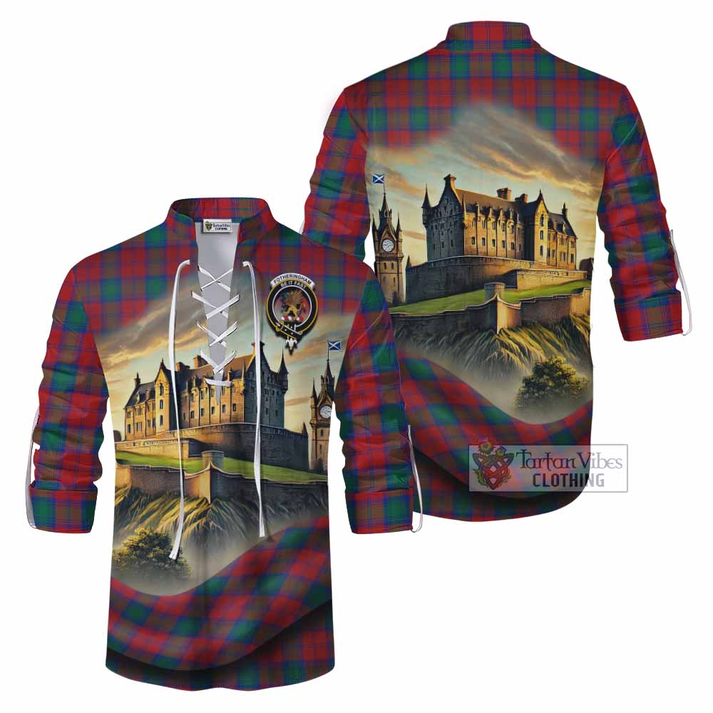 Tartan Vibes Clothing Fotheringham (Fotheringhame) Tartan Family Crest Ghillie Kilt Shirt with Scottish Ancient Castle Style