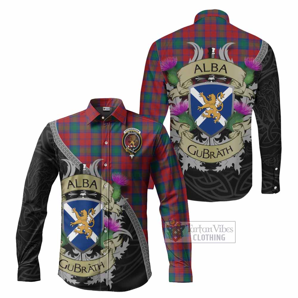 Tartan Vibes Clothing Fotheringham (Fotheringhame) Tartan Family Crest Long Sleeve Button Shirt Lion Rampant Royal Thistle Shield Celtic Inspired