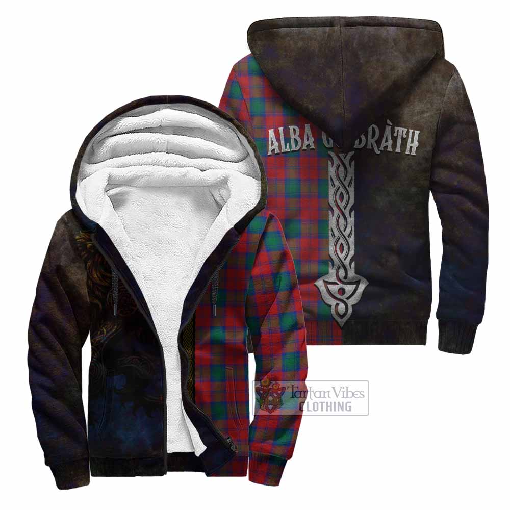 Tartan Vibes Clothing Fotheringham (Fotheringhame) Tartan Family Crest Sherpa Hoodie Alba Gu Brath Be Brave Lion Ancient Style