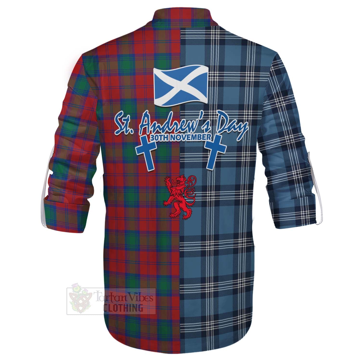 Tartan Vibes Clothing Fotheringham (Fotheringhame) Tartan Ghillie Kilt Shirt Happy St. Andrew's Day Half Tartan Style