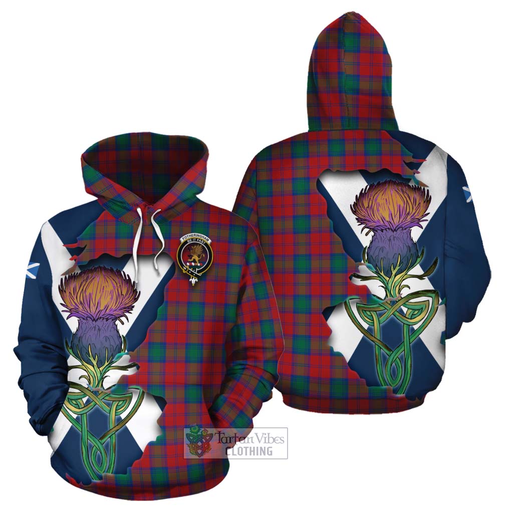 Tartan Vibes Clothing Fotheringham (Fotheringhame) Tartan Family Crest Cotton Hoodie Scottish Thistle Celtic Inspired