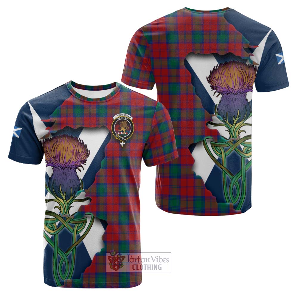 Tartan Vibes Clothing Fotheringham (Fotheringhame) Tartan Family Crest Cotton T-shirt Scottish Thistle Celtic Inspired