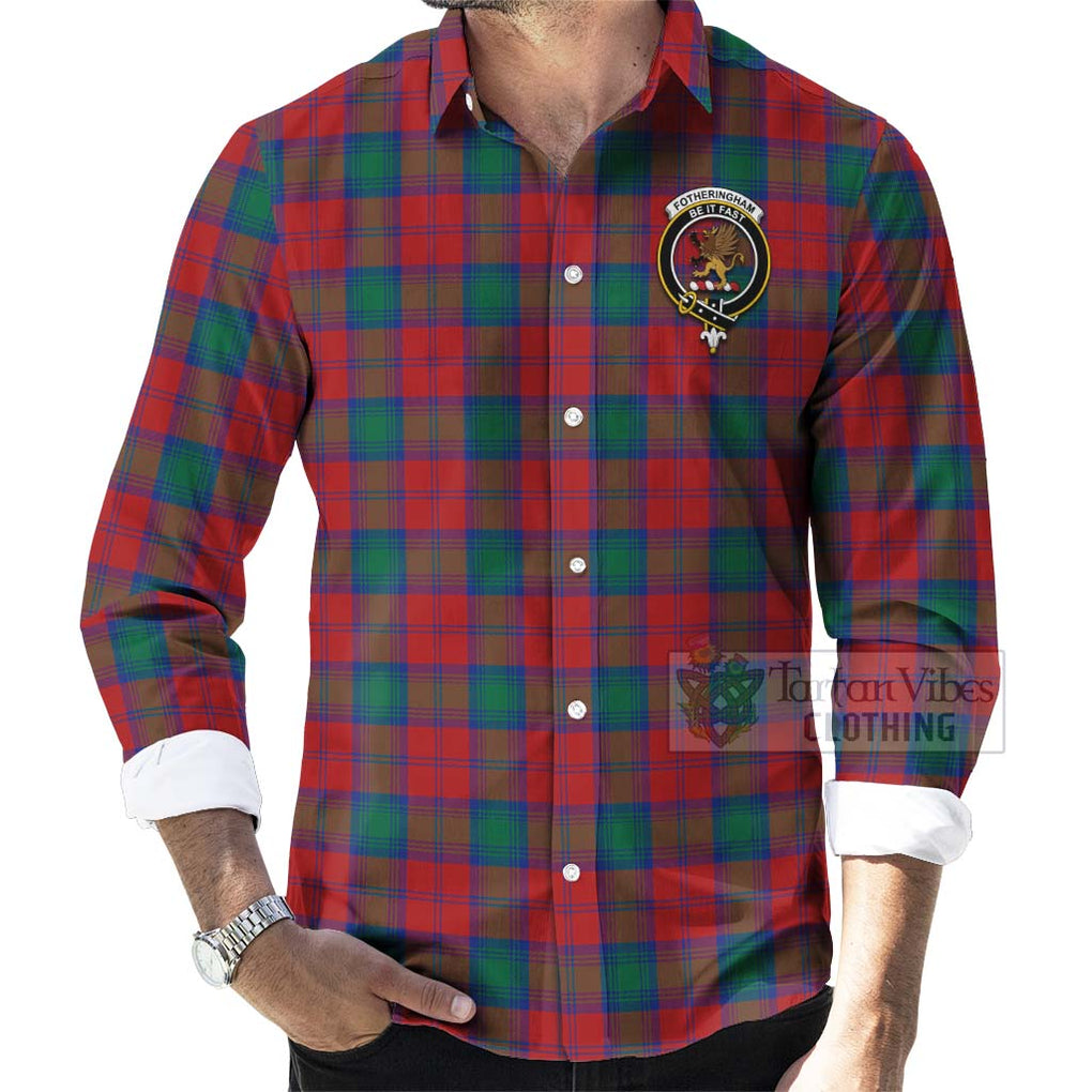 Tartan Vibes Clothing Fotheringham (Fotheringhame) Tartan Long Sleeve Button Shirt with Family Crest and Bearded Skull Holding Bottles of Whiskey
