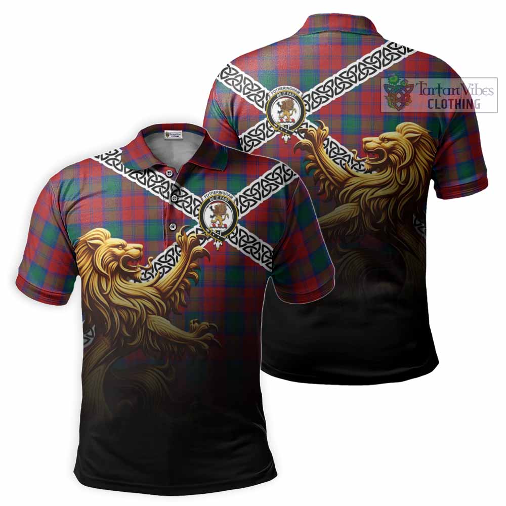 Tartan Vibes Clothing Fotheringham (Fotheringhame) Crest Tartan Polo Shirt with Golden Lion Emblem Celtic Style