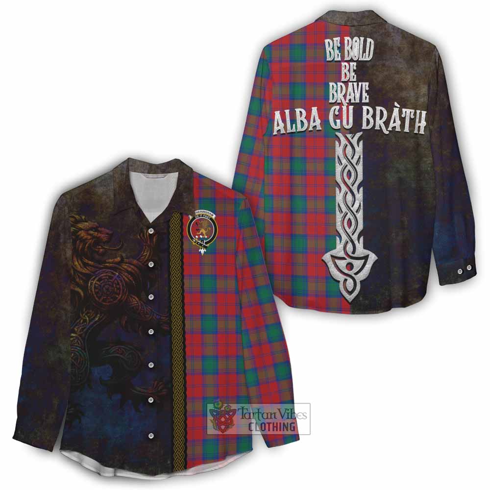 Tartan Vibes Clothing Fotheringham (Fotheringhame) Tartan Family Crest Women's Casual Shirt Alba Gu Brath Be Brave Lion Ancient Style